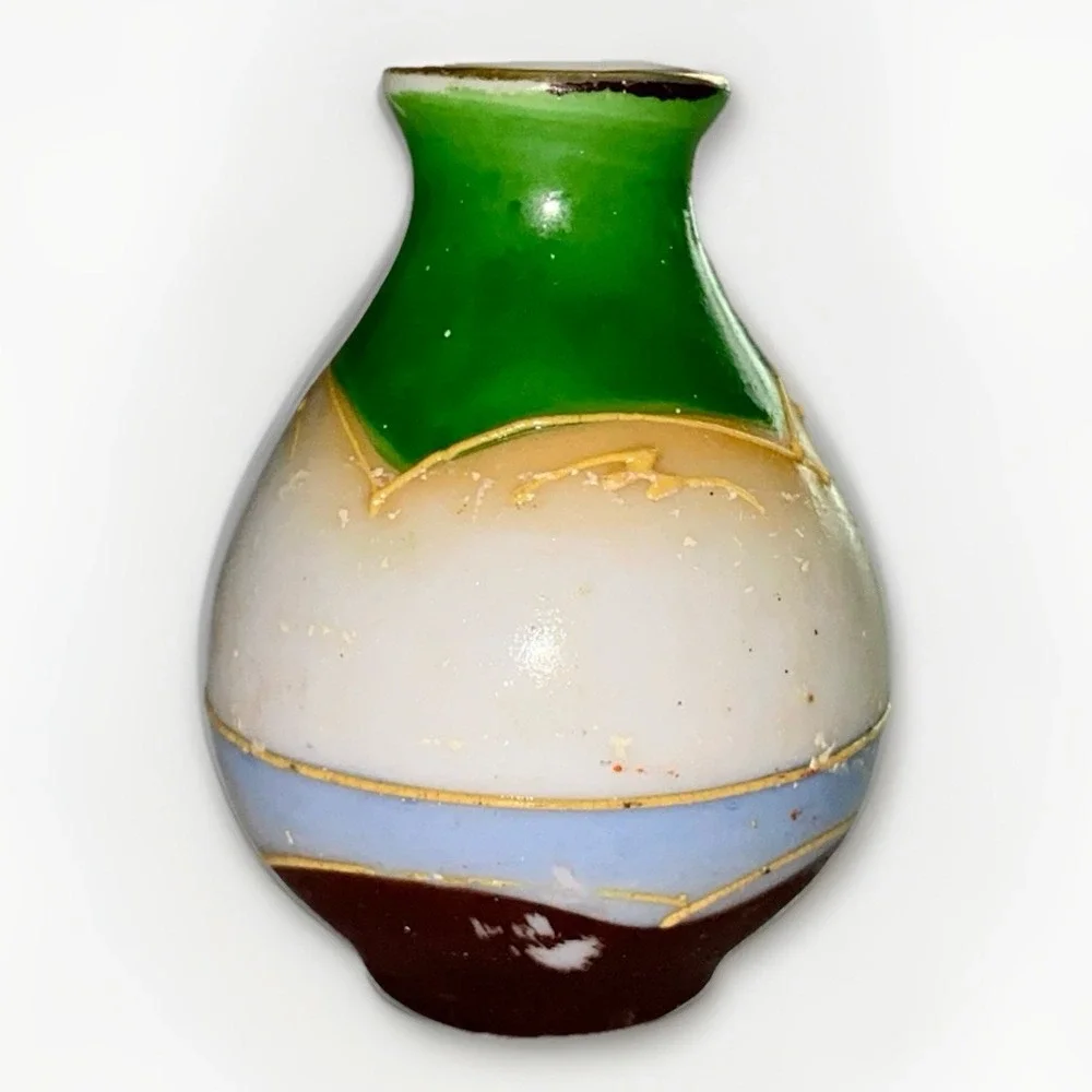 Vintage Small Moriage Satsuma Vase  the‎ Immortals 2 Inches Occupied Japan-Mini